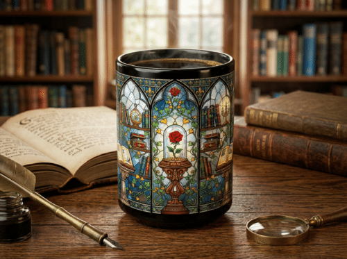 enchanted rose stained glass mug 15oz, black