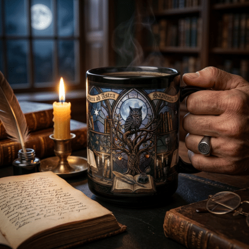stained glass wizard library mug, 15oz