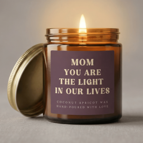 candle &mdash; &ldquo;mom you are the light in our lives&rdquo; scented coconut apricot wax (4oz/9oz)